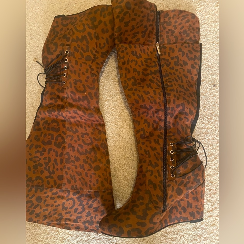 Ashley Stewart size 11W wide calf  animal print wedge boot